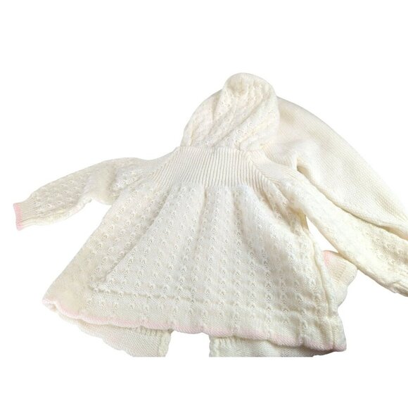 Vintage Made In Portugal Baby Girl 3 Month Hooded Sweater Set Acrylic 2 Piece - Picture 11 of 15